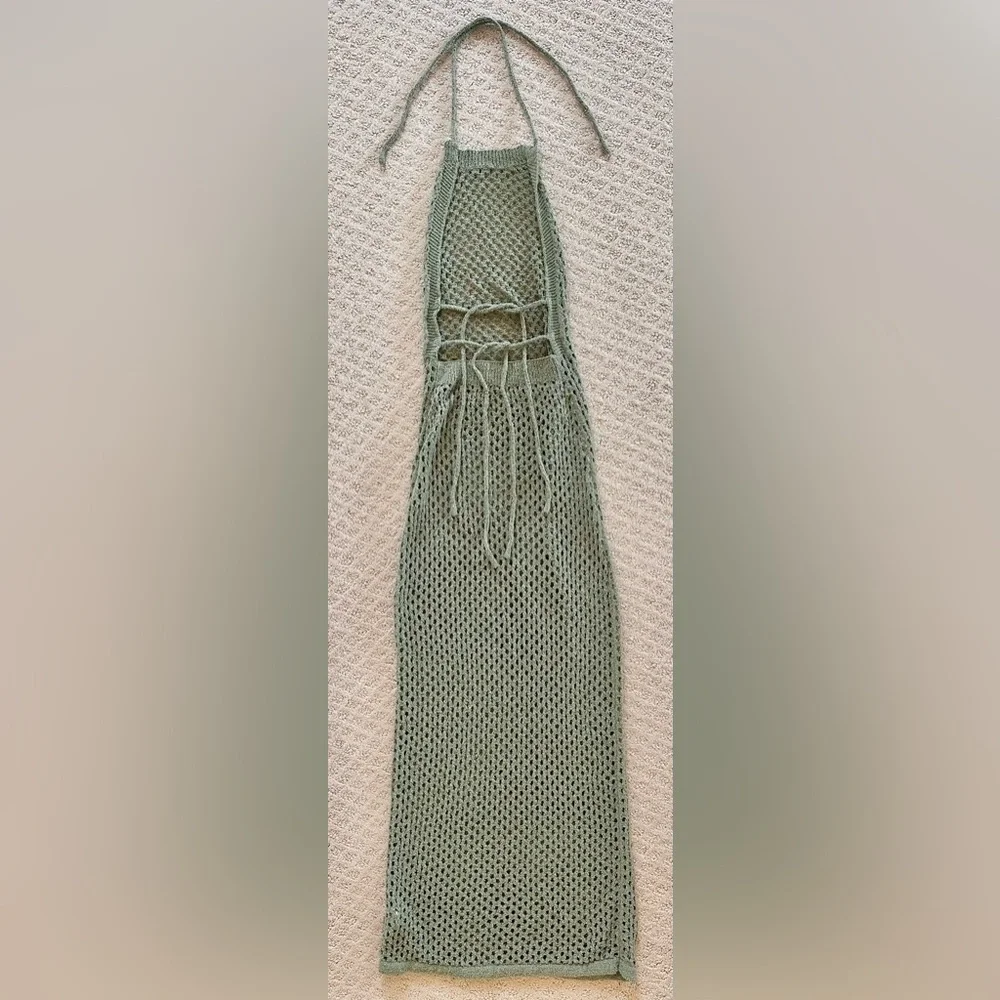 superdown Mirina Maxi Dress Sage Green Crochet Knit Cover Up Size Small - Picture 4 of 5